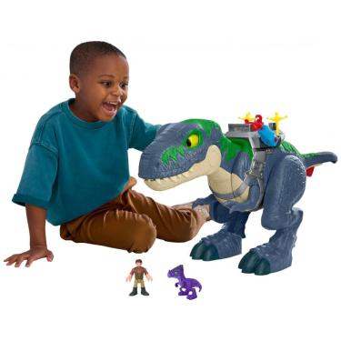 Imagem de Playset dinossauro Fisher-Price Imaginext Jurassic World Rebirth Ultimate Action Chomp T. rex 46 cm com luzes, sons, movimento e 2 figuras