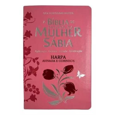 Imagem de Bíblia de estudo da mulher sábia  capa de luxo rosa  arc  harpa  com í