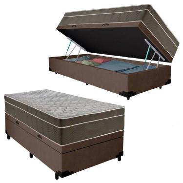 Imagem de Cama Box Baú Suede Solteiro + Colchão SerenePrime Molas Ensacadas 88x188x69 Marrom