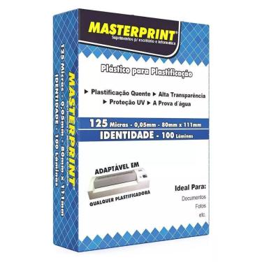 Imagem de Plástico para Plastificação Masterprint 125 MICRAS 80 X 111MM Identidade com 100 Lâminas