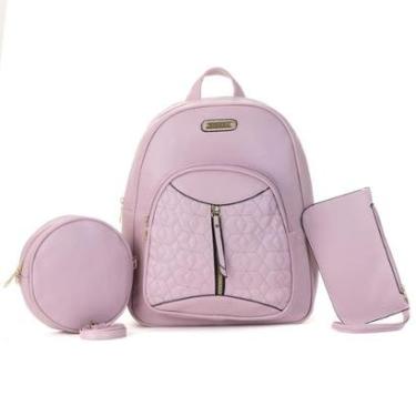 Imagem de Mochila Feminina Bordada Escolar Média Kit Bolsa Feminina Redonda-Feminino