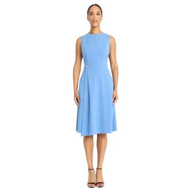 Imagem de Maggy London Vestido feminino sem mangas gola redonda evasê com costura princesa corpete justo para trabalho, Chapéu azul, 52