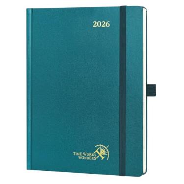 Imagem de POPRUN Agenda 2026 (tamanho médio 21 x 16,5 cm) - Agenda diária semanal e mensal Agenda 2026 com horários horários, abas mensais, 100 g/m² - Verde Pacífico