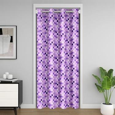 Imagem de jejeloiu Cortina de porta xadrez roxa para privacidade de entrada 132 cm x 203 cm capa de armário infantil estilo pixel para meninos meninas cortina divisória de quarto camuflada, microfibra