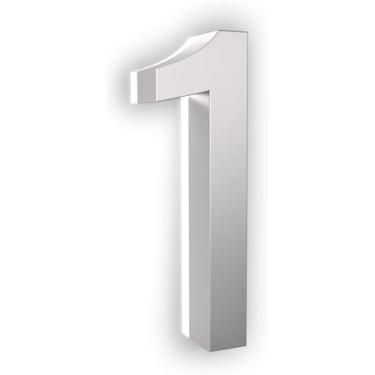 Imagem de LN LUMANUMBERS Número de endereço flutuante de LED com retroiluminação ABS-Polymer de 17,7 cm, visual moderno em escala, números de casa iluminados, 1, prata, números de endereço iluminados, instalação profissional recomendada