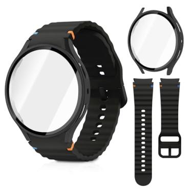 Imagem de HAYONLIY Pulseira esportiva e capa para Samsung Galaxy Watch 7 de 40 mm e 44 mm, pulseira de silicone à prova d'água com película de vidro, capa protetora de policarbonato