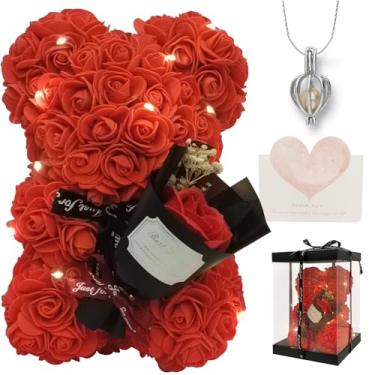 Imagem de TONGSUNA Presente romântico de dia dos namorados para ela, rosa, flor artificial, urso de pelúcia rosa para esposa, namorada, mãe, filha, mulheres. Caixa cega de presente para Natal, aniversário