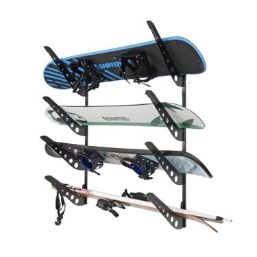 Imagem de JUSTOOP 4 suportes de parede para snowboard de prancha, rack de armazenamento ajustável para esqui, prancha de surf, wakeboard, suporte de parede de snowboard, preto