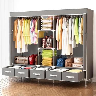 Imagem de Guarda-roupa Portátil, Armário De 73 Polegadas Para Pendurar Roupas, Organizador De Roupas De Metal Com 2 Hastes De Pendurar, Brown