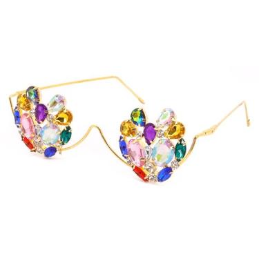 Imagem de Naimo Armação de óculos de strass cintilante, sem lentes, armação de metal, retrô, vintage, armação de óculos, Coração cristal dourado