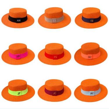 Imagem de Chapéu Paris de Juta Laranja com Faixa Personalizada - cathe beach