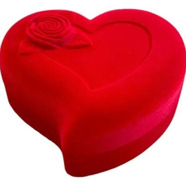 Imagem de Caixinha De Veludo Para 2 Pares De Aliança Modelo Coração Vermelho Cor