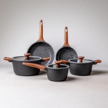 Imagem de Jogo de Panelas Antiaderente 5 Peças MTA Titanium | Alumínio Injetado com Revestimento Cerâmico | Para Cozinha Completa – Cinza