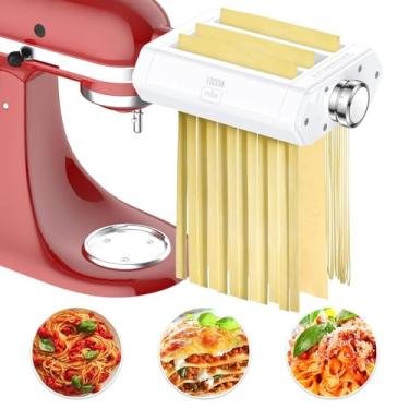Imagem de Acessório de massa para batedeira KitchenAid, conjunto 3 em 1 para acessório de massa KitchenAid, rolo de folha de macarrão incluído, cortador de fettuccine, cortador de espaguete