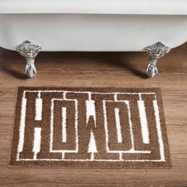 Imagem de RoomTalks Howdy Tapete de banho marrom caubói rústico 40 cm L x 61 cm C Tapete de banheiro antiderrapante com revestimento de borracha lavável, Shouthwestern Wild West Texas Shaggy microfibra tapete