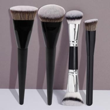 Imagem de 4 pincéis de maquiagem veganos puros, adequados para base, corretivo, sobrancelhas, sombra, contorno, delineador e olhos mistos (preto)