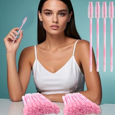 Imagem de 100 pincéis de cílios descartáveis, kits de maquiagem aplicadores de varinhas de rímel, pincéis de spoolies de cílios para extensões de cílios e sobrancelhas (rosa)