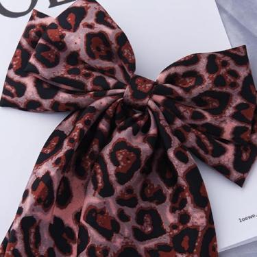 Imagem de Acessórios de cabelo de leopardo rosa para cabelo encaracolado grosso presilhas para meninas mulheres laços de cabelo longo clipes de fita de cabelo grandes com laços de cauda longa para mulheres