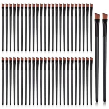 Imagem de 50 pincéis de sobrancelha angulares de 10 cm, pincel para corretivo de sobrancelha, pincéis de maquiagem para olhos (preto)