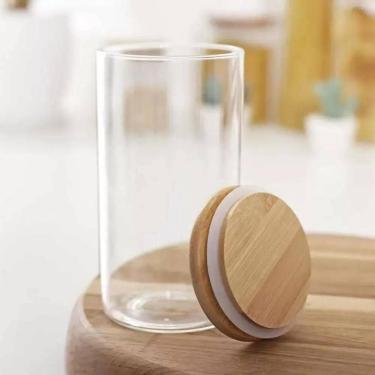 Imagem de Pote De Vidro Hermético Redondo Com Tampa Bambu - 800Ml