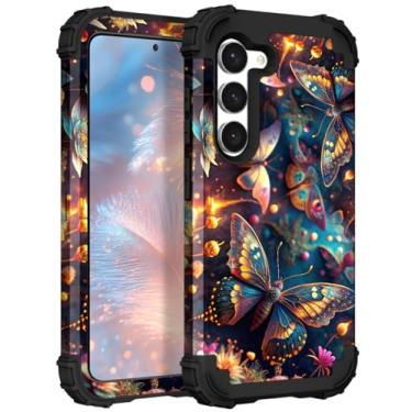 Imagem de TEECOVER Capa para Samsung Galaxy S23, resistente à prova de choque, proteção total de plástico rígido + capa protetora de borracha de silicone macio para Galaxy S23 de 6,1 polegadas, borboleta azul