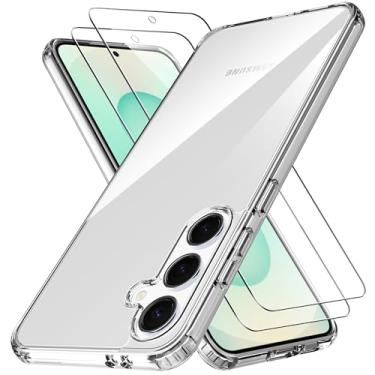 Imagem de Capa projetada para Samsung Galaxy S26 Edge + 2 unidades de película de vidro temperado para Galaxy S26 Edge. [Proteção de grau militar] Capa traseira fina transparente antiarranhões para S26 Edge