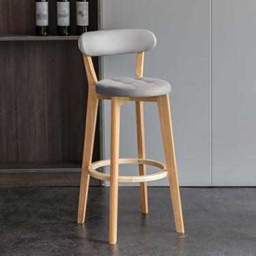 Imagem de Bancos de bar com altura de balcão, 71 cm, cadeira de bar de meados do século, banquetas de couro sintético com pernas de madeira maciça e apoio para os pés, banco de bar sem braços para cozinha, ilha