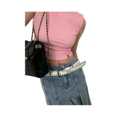 Imagem de Cinto Feminino Preto De Moda Com Detalhes De Rebites Para Jeans Estilo