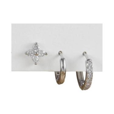 Imagem de Brincos De Argola Minimalistas De Aço Inoxidável Com Zircônia Para Mul