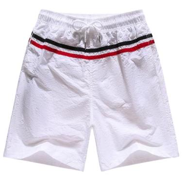 Imagem de 2 peças shorts masculinos calças de praia 5/4 shorts praia natação casual boxer shorts médio grande jovem, Branco, XGG