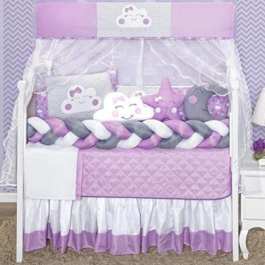 Imagem de Kit Berço Para Menina Lua Lilás Trança E Lateral 12Peças - Beatriz Enx