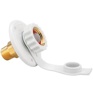 Imagem de Xastro Flange de entrada de água para trailer, motorhome, cidade, flange de entrada de latão, conector de conexão de água FPT de 1,27 cm, flange de 7,62 cm de diâmetro, com válvula de retenção de refluxo na conexão de água da cidade