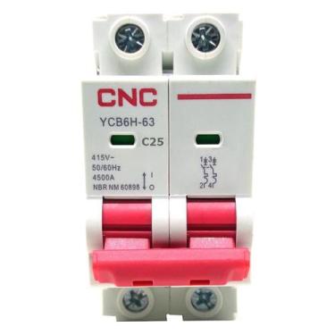 Imagem de Disjuntor YCB6H-63 Bipolar Curva C 25A - Modelo CNC
