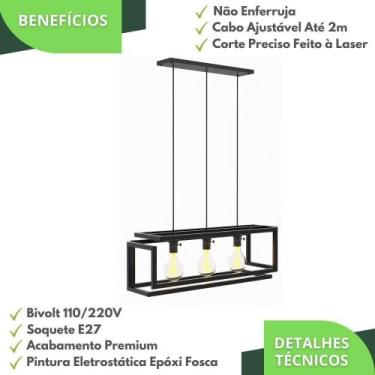 Imagem de Pendente Luminária Industrial Preto Infinity Triplo - Metalcromo