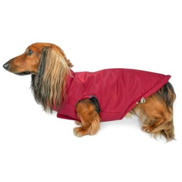 Imagem de Jaqueta de cachorro DJANGO acolchoada e casaco reversível para cães em clima frio com cobertura total e proteção à prova de vento (pequeno, vermelho lava/xadrez de búfalo)