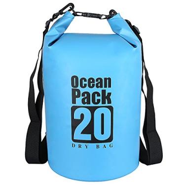 Imagem de Mochila impermeável Sportmusies 10L/20L/30L, mochila roll-top Keep Gear Dry para caiaque, rafting, barco, natação, acampamento, caminhada, pesca, Blue/20 Liters, 20 Liters