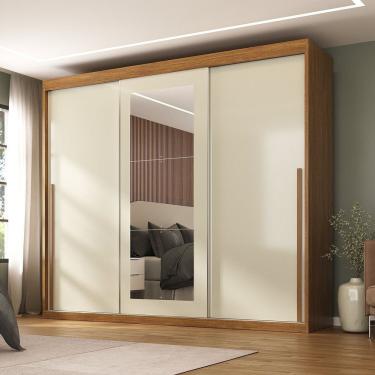 Imagem de Guarda-roupa Casal 3 Portas De Correr E 6 Gavetas Spazio Cinamomo- Off White