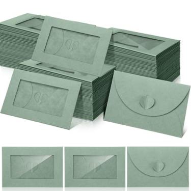 Imagem de Uiifan Envelopes de cartão de presente com janela transparente de 10 x 7 cm em branco com fecho em forma de coração, capas de cartão de presente para cartões de visita, cartões de visita, convite de