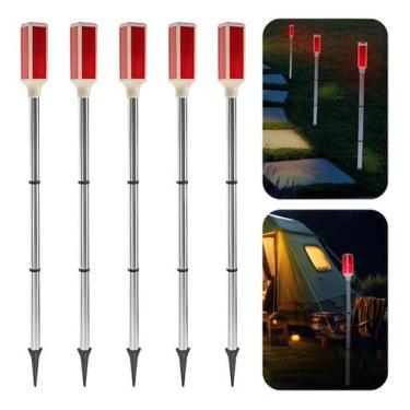 Imagem de Kit 5 Sinalizador Solar Poste Led De Chão Jardim Vermelho - Goldensky