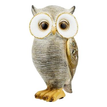 Imagem de Enfeite Rack Sala Coruja Espelhada Cinza E Dourada 15cm
