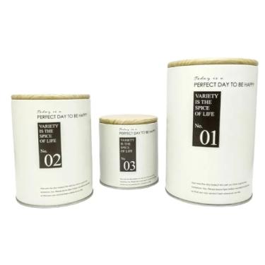 Imagem de Jogo Conjunto 3 Latas Potes Porta Condimentos Metal C/Tampa - Creme