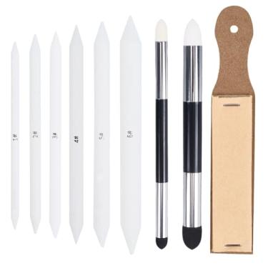 Imagem de CRASPIRE 9 peças de mistura de tocos e tortilhões lápis sombreamento papel arte liquidificadores lixa apontador extensão amassada esponja de fricção para artista concluído desenho de desenho carvão