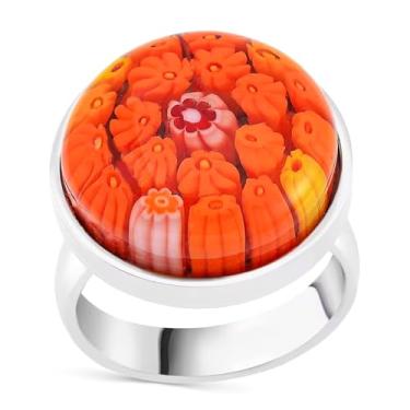 Imagem de Compre LC Anel de flor de aço inoxidável de vidro multicolorido, estilo murano, para mulheres, joias, presentes de aniversário, 7, Metal, vidro murano