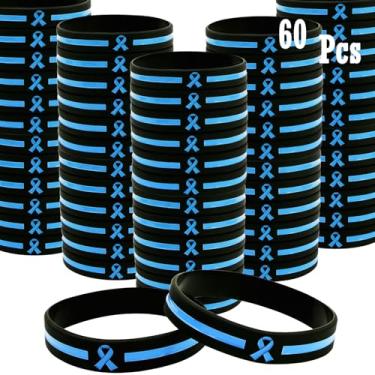 Imagem de Temogole 60 peças pulseiras de conscientização do câncer de próstata itens acessórios azul claro fita de conscientização pulseira de silicone masculina saúde ALS Awareness unissex pulseiras para