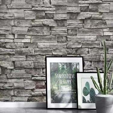 Imagem de Papel de parede retrô 3D tijolo imitação padrão barra cinza loja decoração papel de parede de fundo