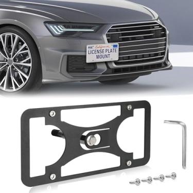 Imagem de Moldura frontal sem furadeira compatível com Audi A7 2012-2018 Suporte de gancho de reboque para placa de carro antifurto Capas de etiqueta de carro à prova de ferrugem, acessórios de carro à prova de