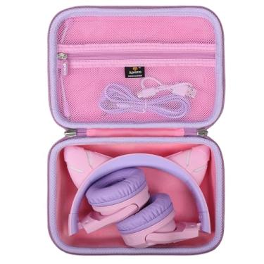 Imagem de Aproca Capa de fone de ouvido infantil compatível com Riwbox CF9 Riwbox CF9 orelha de gato fones de ouvido Bluetooth infantis, bolsa rígida de armazenamento - rosa (apenas capa)