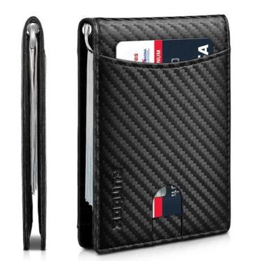 Imagem de Carteira RUNBOX de couro genuíno com bloqueio RFID fino para homens