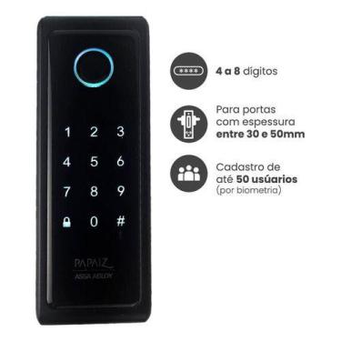 Imagem de Fechadura Eletronica Papaiz Sobrepor Sl140 Senha Biometria Papaiz Sl14
