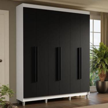 Imagem de Guarda-Roupa Casal com Pés 6 Portas Batentes Branco/Preto/Preto Saturn